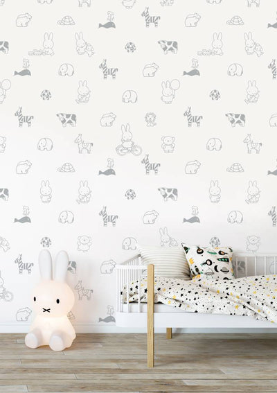 product image for Miffy Animals Kids Wallpaper in Grey by KEK Amsterdam 51