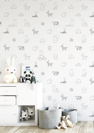 product image for Miffy Animals Kids Wallpaper in Grey by KEK Amsterdam 55