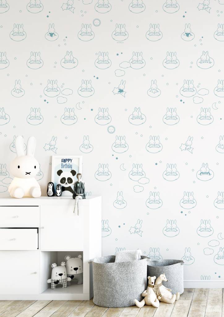 media image for Miffy Clouds Kids Wallpaper in Blue by KEK Amsterdam 265