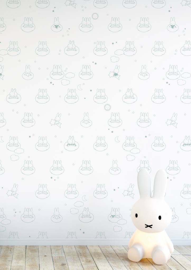 media image for Miffy Clouds Kids Wallpaper in Green by KEK Amsterdam 281