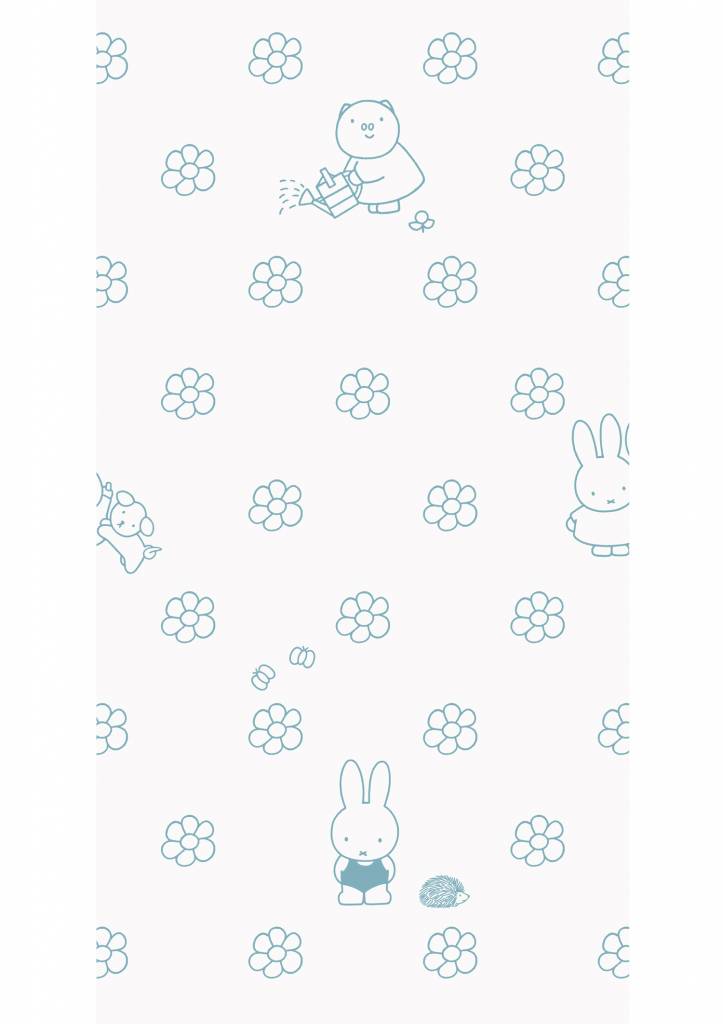 media image for Miffy Flowers Kids Wallpaper in Blue by KEK Amsterdam 243