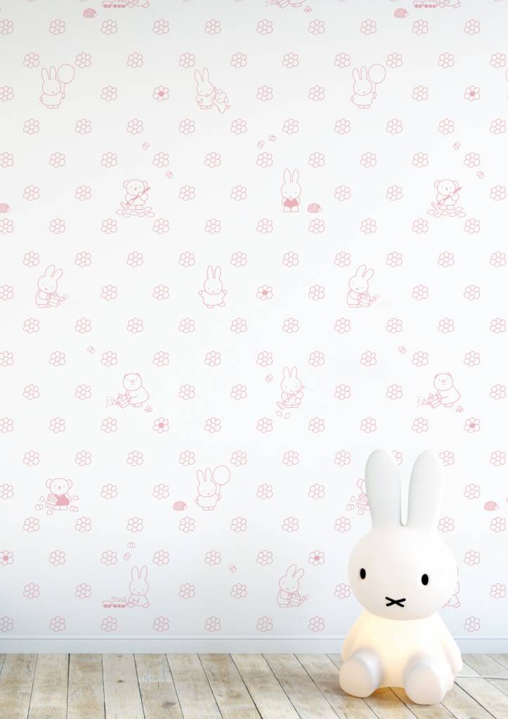 media image for Miffy Flowers Kids Wallpaper in Pink by KEK Amsterdam 256