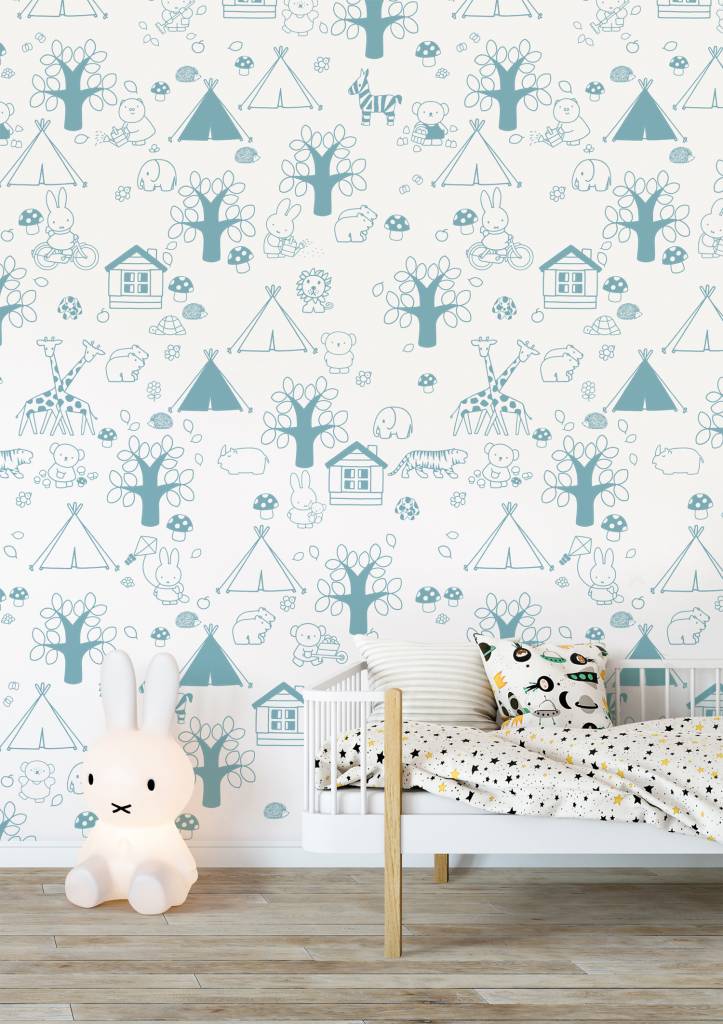 media image for Miffy Outdoor Fun Kids Wallpaper in Blue by KEK Amsterdam 243