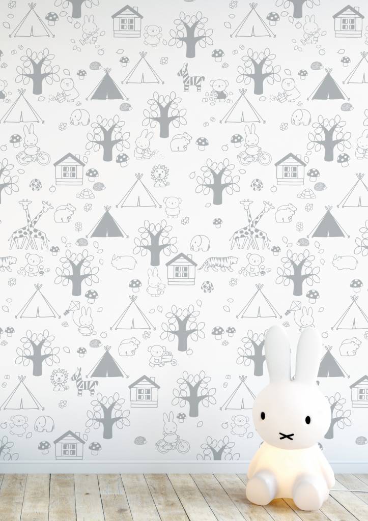 media image for Miffy Outdoor Fun Kids Wallpaper in Grey by KEK Amsterdam 286