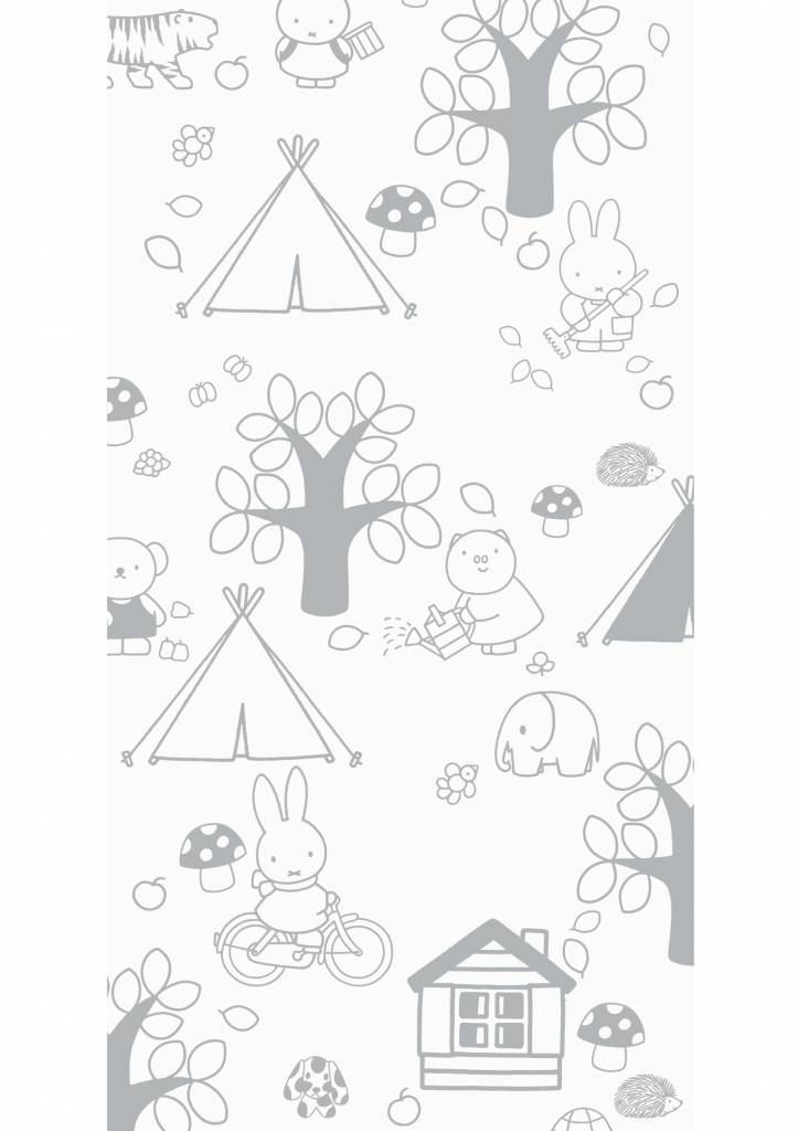 media image for Miffy Outdoor Fun Kids Wallpaper in Grey by KEK Amsterdam 257