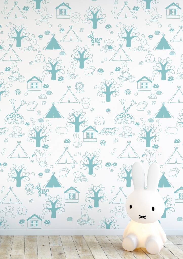 media image for Miffy Outdoor Fun Kids Wallpaper in Mint by KEK Amsterdam 266