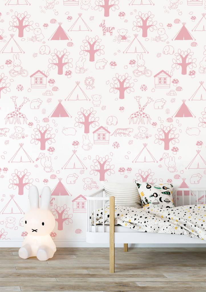 media image for Miffy Outdoor Fun Kids Wallpaper in Pink by KEK Amsterdam 283