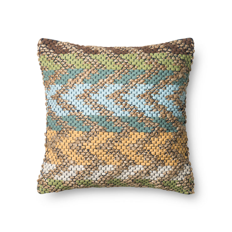Green & Multi Dhurri Style Pillow by Loloi