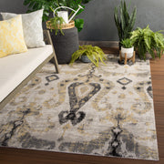 Zenith Indoor/ Outdoor Ikat Gray/ Yellow Rug design by Jaipur Living