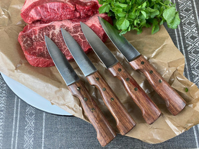 product image for au nain boucher set of 4 rosewood handle steak knives in leather pouch 2 54