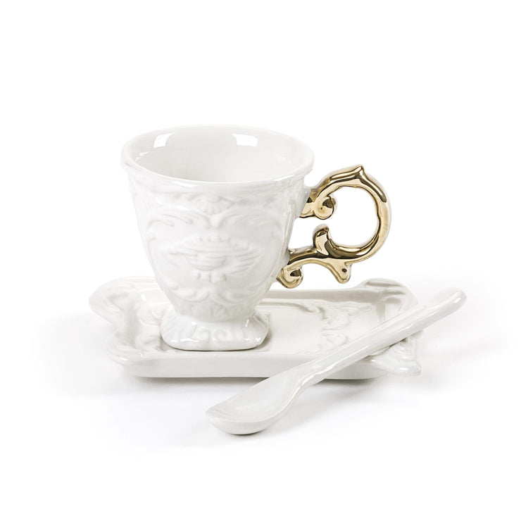 I-Coffee Porcelain Coffee Mug Set w/ Gold Handle design by Seletti