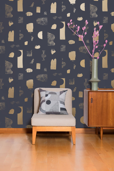 product image for Silhouettes Wallpaper in Gold and Charcoal by Thatcher Studio 16