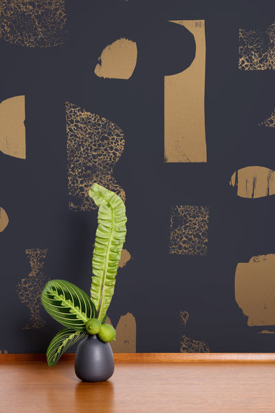 product image for Silhouettes Wallpaper in Gold and Charcoal by Thatcher Studio 51