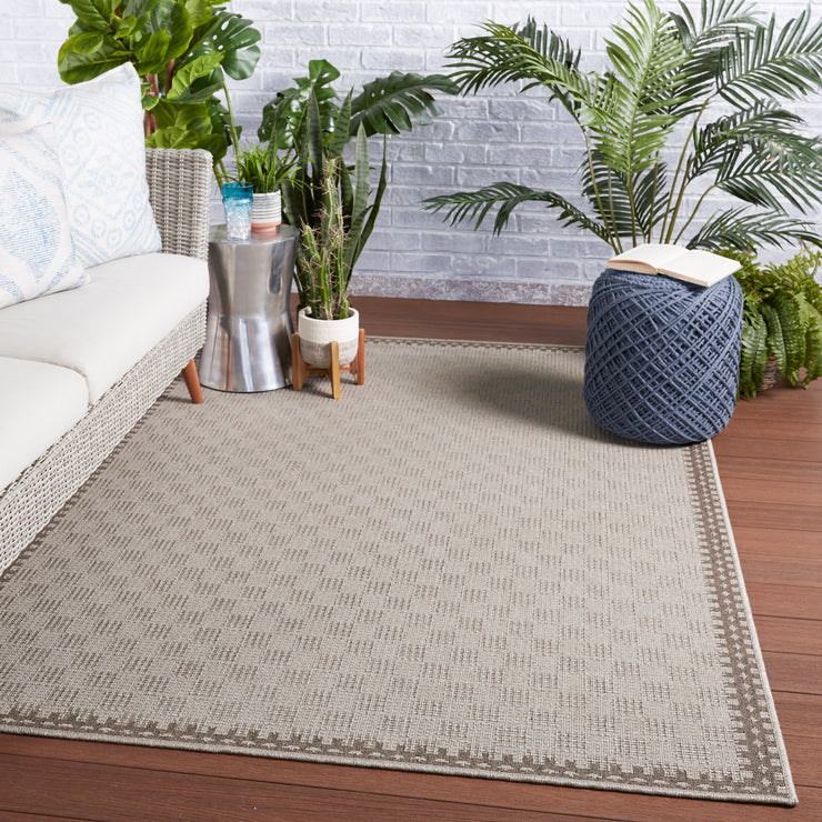 Tiare Indoor/Outdoor Border Grey & Taupe Rug by Jaipur Living
