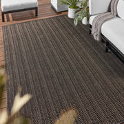 Talin Elmas Outdoor Handwoven Striped Gray Charcoal Rug By Jaipur Living Rug158385 6