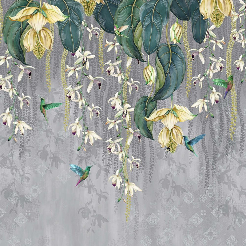 media image for Trailing Orchid Wall Mural in Grey and Lemon from the Folium Collection by Osborne & Little 289