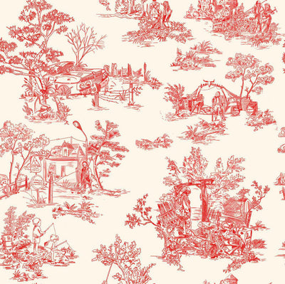 product image of Sample Apocalypse Toile Wallpaper in Swiss Coffee/Red 588