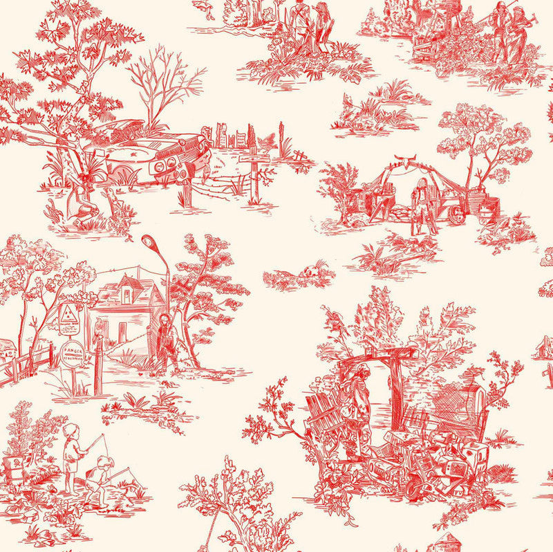 media image for Sample Apocalypse Toile Wallpaper in Swiss Coffee/Red 246