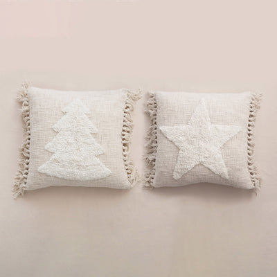 product image of 20 square cotton blend punch hook pillow w tassels cream color 2 styles 1 548