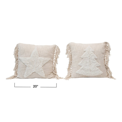 product image for 20 square cotton blend punch hook pillow w tassels cream color 2 styles 2 66