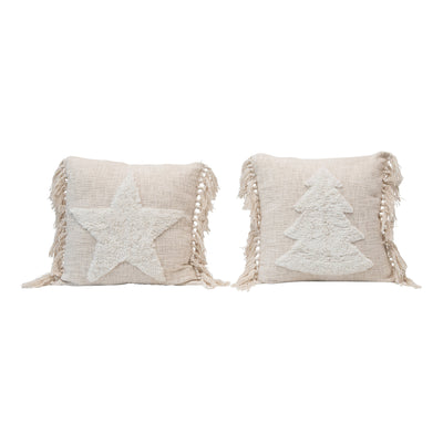 product image for 20 square cotton blend punch hook pillow w tassels cream color 2 styles 4 20