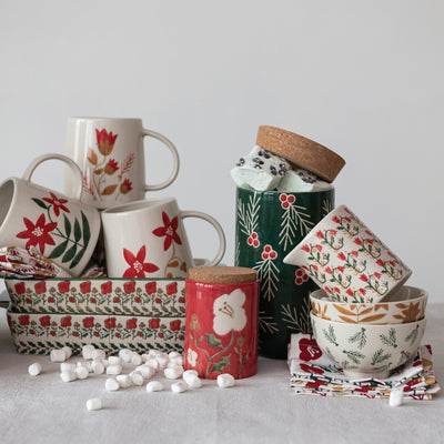 product image for Painted Stoneware Creamer w/ Wax Relief Flowers 79