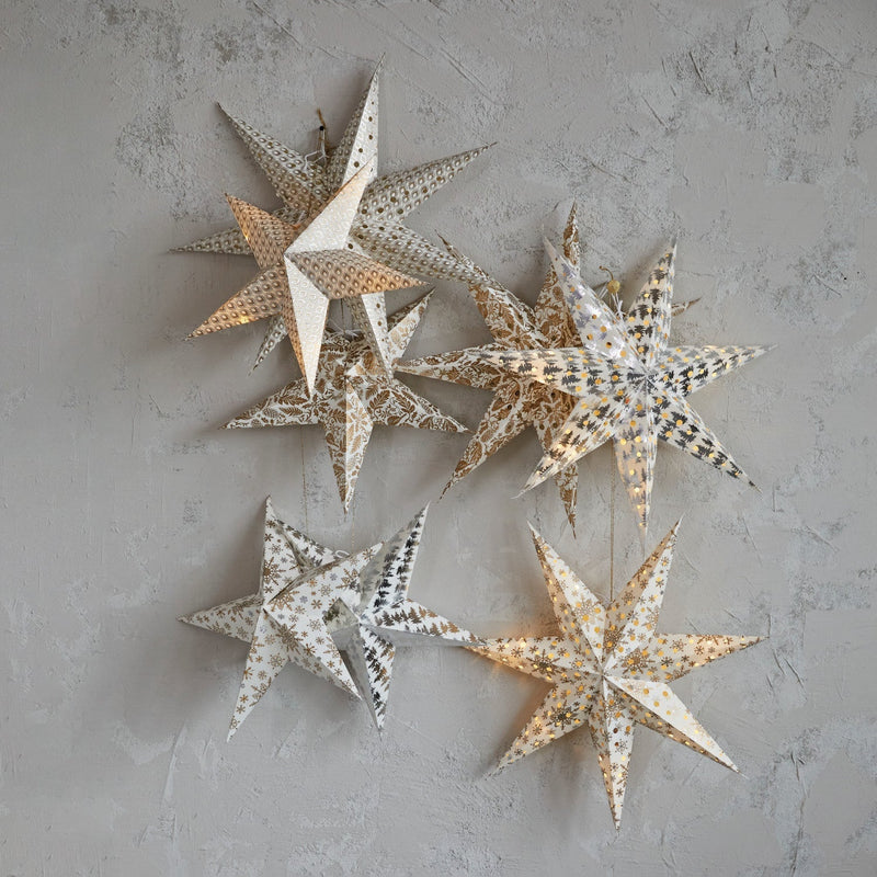 media image for Recycled Paper 7 Point Star Ornament w/ LED Light String 24