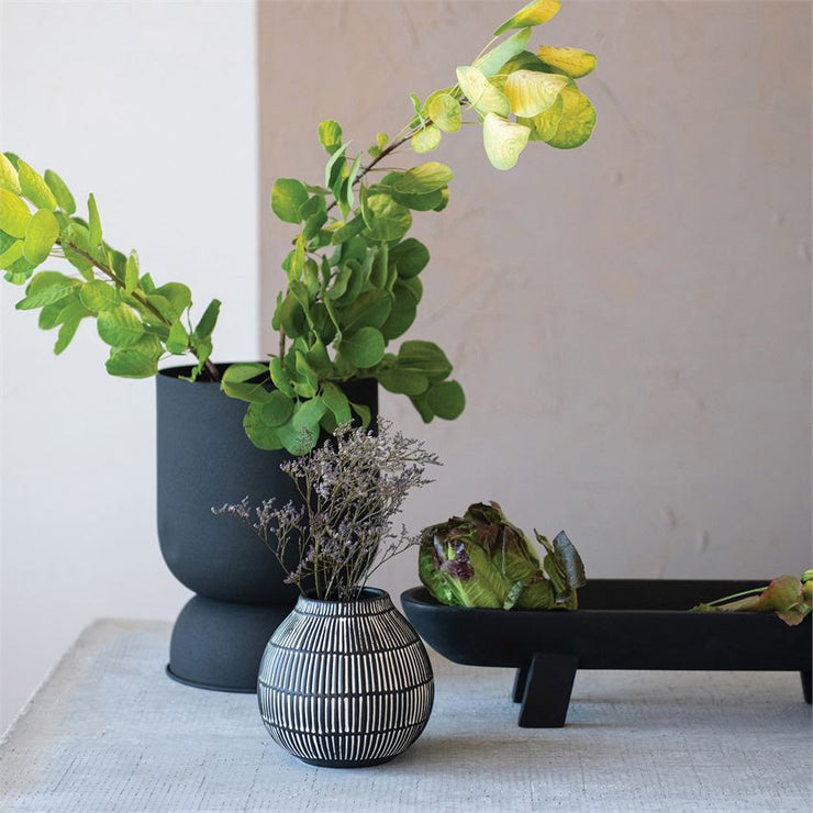 debossed stoneware vase black white 6