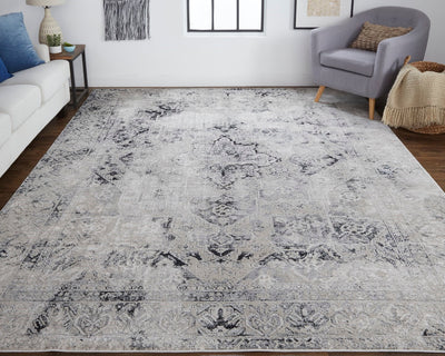 product image for Adana Distressed Ivory/Silver/Black Rug 6 17