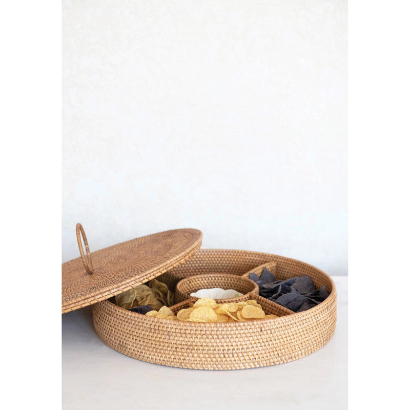 media image for hand woven rattan container with 5 sections and lid 2 276