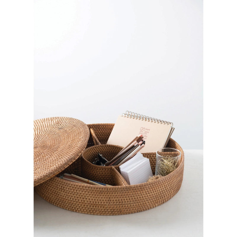 media image for hand woven rattan container with 5 sections and lid 4 224
