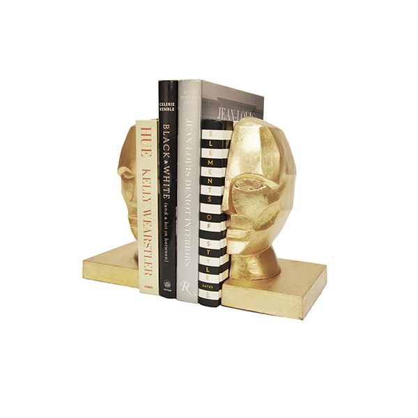 Edmund Pair of Profile Bookends in Gold Leaf design by BD Studio
