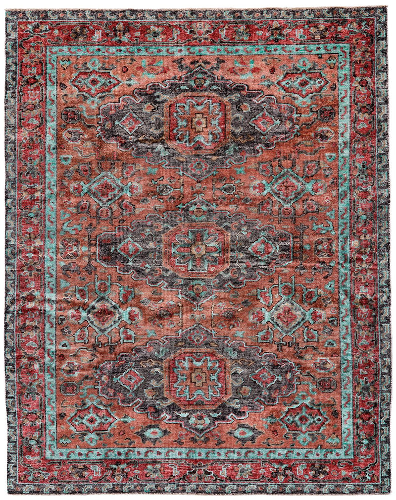 media image for Bashyr Hand Knotted Rust and Blue Rug by BD Fine Flatshot Image 1 273