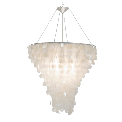 large round capiz shell chandelier with nickel 1