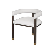 modern wooden accent chair with white linen upholstery 1