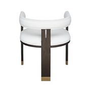 modern wooden accent chair with white linen upholstery 4