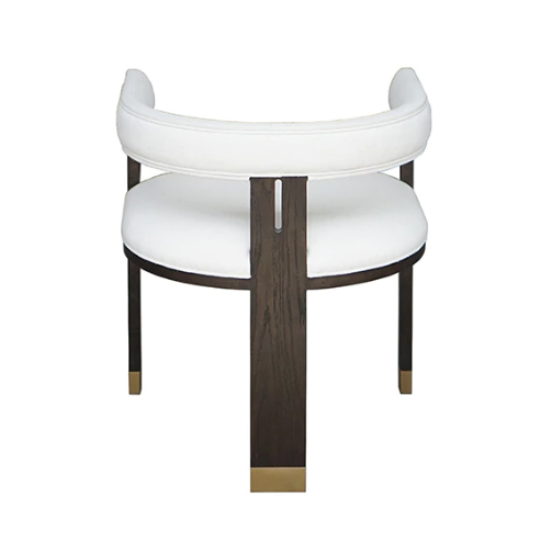 modern wooden accent chair with white linen upholstery 4