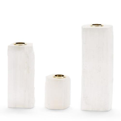 product image for White Selenite Taper Candleholders - Set of 3 4