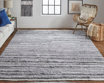 product image for Akton Handwoven Stripes Ivory/Dark Gray Rug 6 48