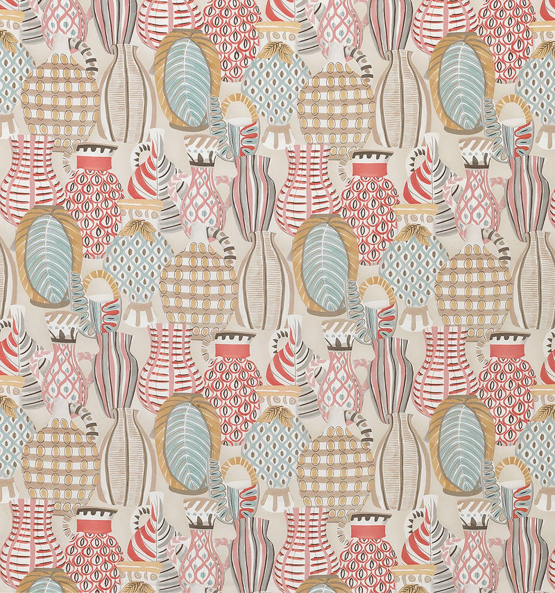media image for Sample Les Rêves Collioure Coral/Duck Egg Fabric 286