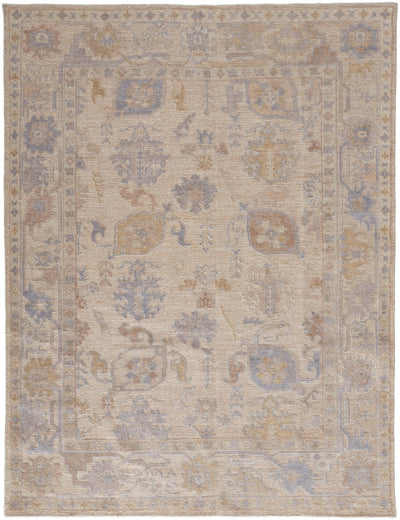 product image of Tierney Hand-Knotted Ornamental Ivory Tan/Stone Blue Rug 1 585