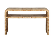 waterfall edge two tier console table in burl wood 2