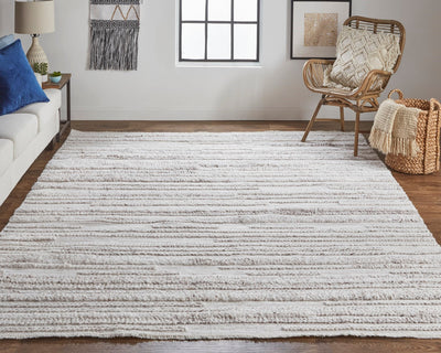 product image for Akton Handwoven Stripes Ivory/Carob Brown Rug 6 0