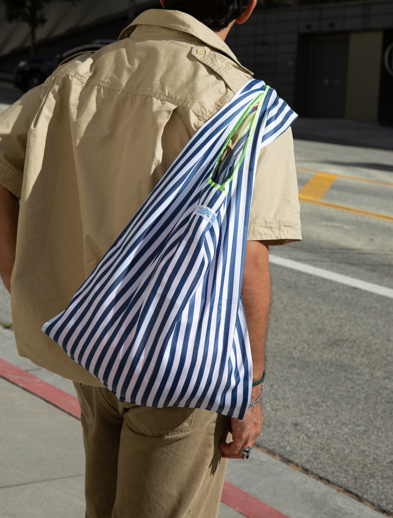 media image for School Tie Fabric Bag - Navy Blue x White 215