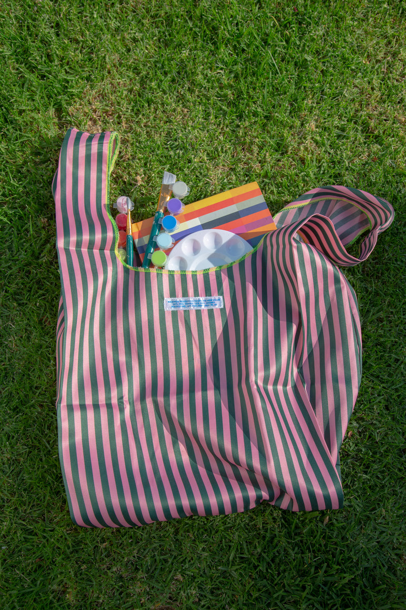 media image for School Tie Fabric Bag - Dark Green x Pink 290