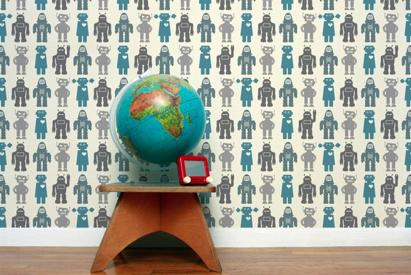 media image for Robots Wallpaper in Blue design by Aimee Wilder 216