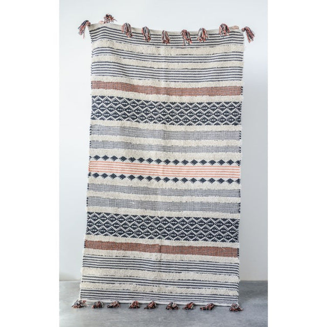 cotton woven rug w tassel ends in multi color design by bd edition 1