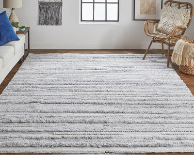 product image for Akton Handwoven Stripes Ivory/Light Gray Rug 6 37