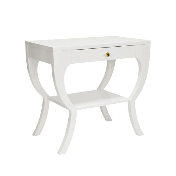 Sonya Curvy Side Table w/ Acrylic Hardware in White Lacquer