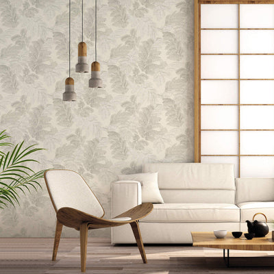 product image for Italian Style Tree Leaf Wallpaper in Beige/Silver Grey 86